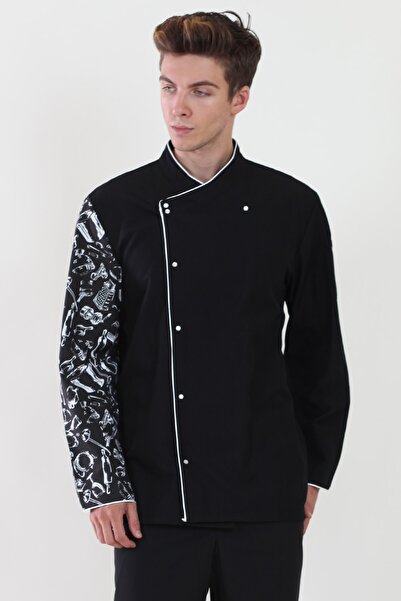 ModaCanel سترة الطباخ ذات الأكمام السوداء والأنابيب البيضاء