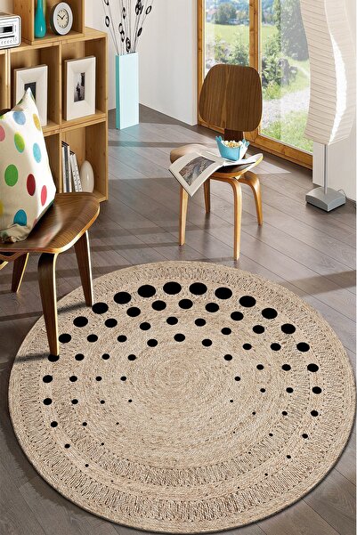 Modern home Siyah Puantiyeli Yuvarlak Halı Kolay Temizlenebilen Dijital Baskı...
