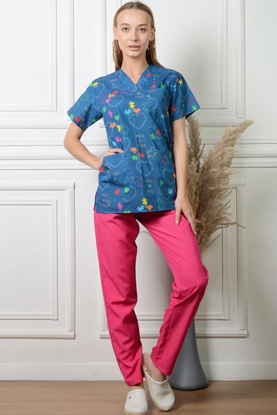 ModaCanel أزياء كانيل الخامس الرقبة ممرضة طبيب لغز ملون نمط جيرسي البدلة الطبية