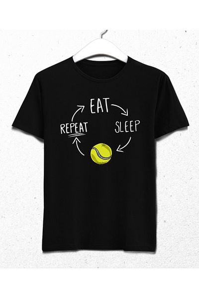 Basmatik Eat Sleep Tennis Men's Black T-Shirt