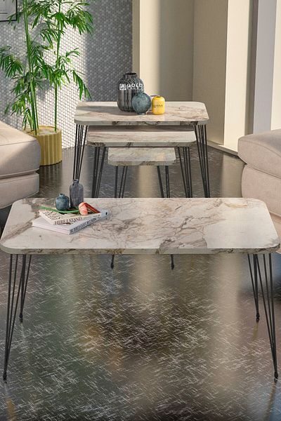 GOLDFALEZ Modern Nesting Coffee Table Set with Black Frame | Efes Collection | Model 1103