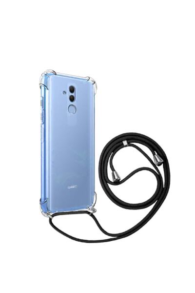 Molly Huawei Mate 20 Lite Uyumlu Siyah Boyun Askılı Ipli Şeffaf Silikon Kılıf