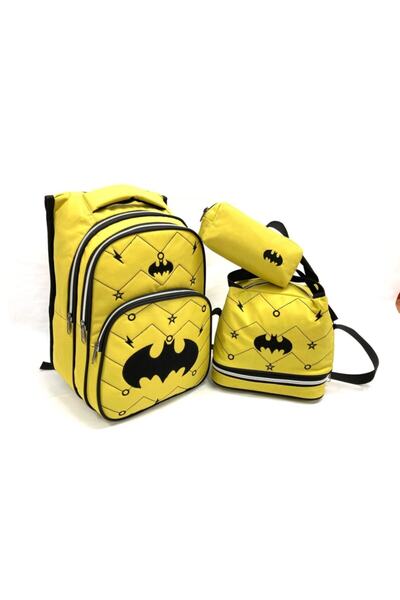 DZC KUZENLER AVM Sarı Batman Figürlü Ortopedik Ilk Okul Çantası Beslenme Çant...