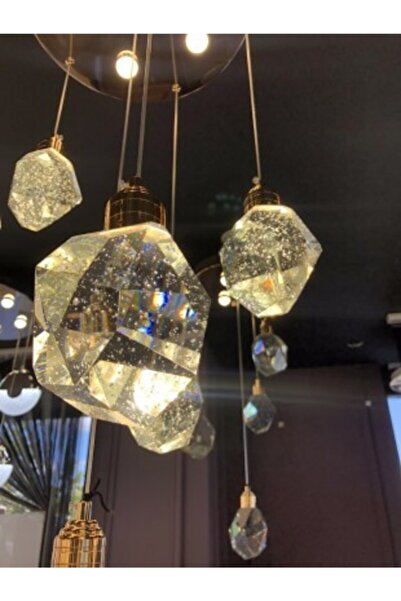 burenze A+ Luxury Modern Kristalize Cam Sarkıt Dörtlü Power  Gold Sarı Gün Işığı Led Avize