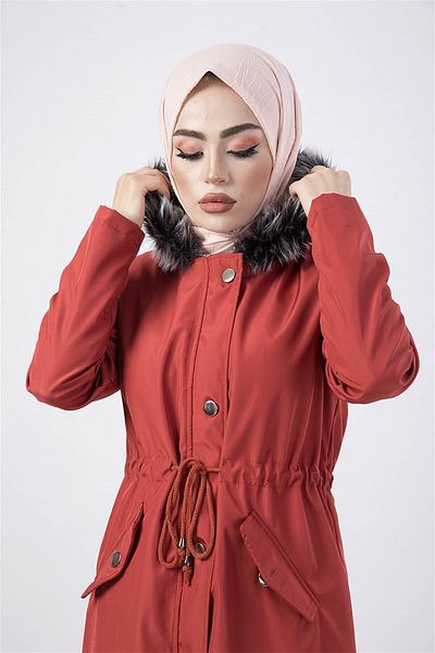 InStyle Παλτό από γούνινο φλις με μοτίβο λουλουδιών ρόδι 2400