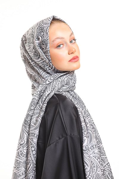 19V69 ITALIA Gray Cream Shawl Geometric Pattern Pavia Series with Scarf Hanger and Gift Set 75x200 Cm