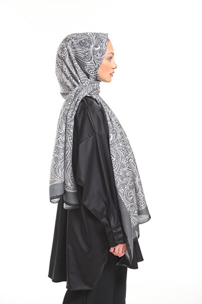 19V69 ITALIA Gray Cream Shawl Geometric Pattern Pavia Series with Scarf Hanger and Gift Set 75x200 Cm