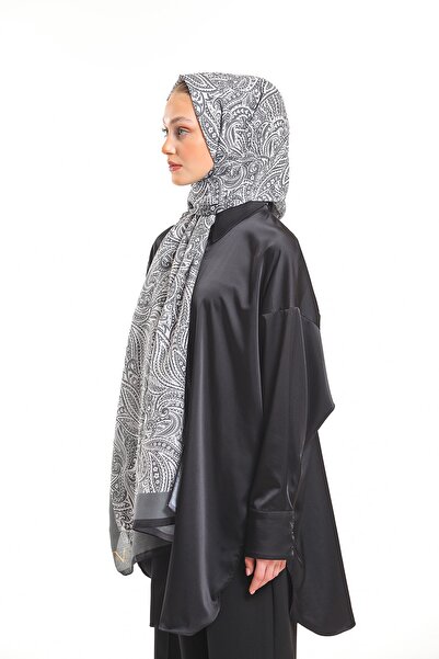 19V69 ITALIA Gray Cream Shawl Geometric Pattern Pavia Series with Scarf Hanger and Gift Set 75x200 Cm