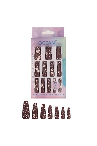 Ocean Balerin Batik Desenli Ebruli Tak Ve Çık Takma Tırnak