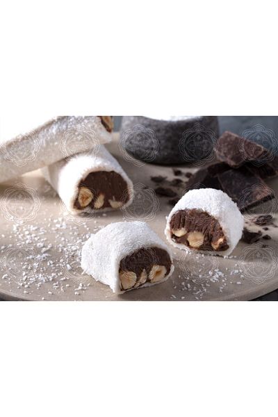 MEŞHUR SAFRANBOLU LOKUMCUSU Turkish Delight with Sarma Chocolate and Hazelnuts 500 g