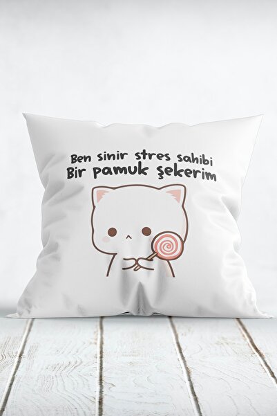 WixelArt Ben Sinir Stres Sahibi Bir Pamuk Şekerim Baskılı Yastık