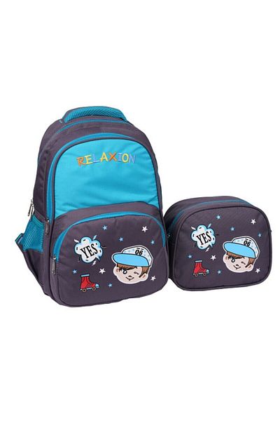 GENC DIJITAL BASKI Rucsac și cutie de prânz pentru școala primară cu pălărie pentru băiat