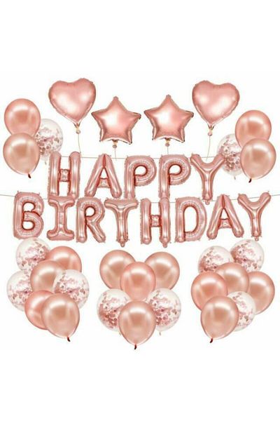 parti sürprizi Rose Gold Happy Birthday Confetti Balloon Set