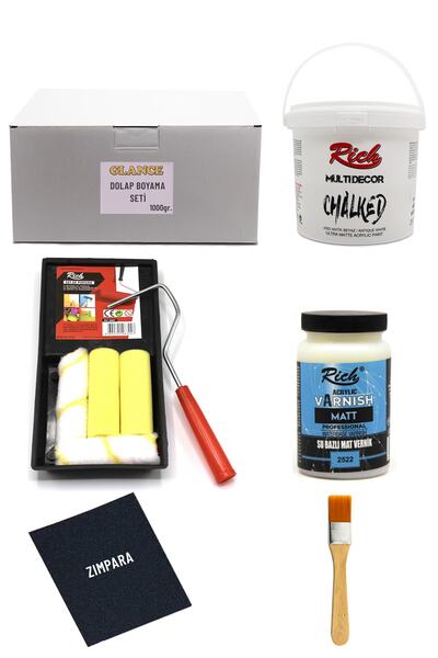 GLANCE Rich Multi Decor Chalked Antik Beyaz 1000 Gr Dolap Boyama Seti Mobilya...