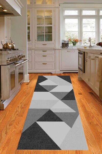 Resmiro Kaymaz Dot Taban Yıkanabilir Leke Tutmaz Geometrik Şekilli Mutfak Halısı