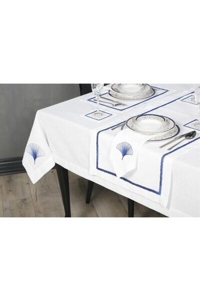 caka home design RUNNER IRIS EMBROIDERED LINEN EFFECT ( NAVY BLUE )