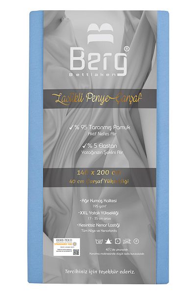 Berg Bettlaken ملاءة سرير فاخرة من القطن الممشط بارتفاع 140 × 200 + 35 سم باللون الأزرق، مصنوعة من القطن الفاخر
