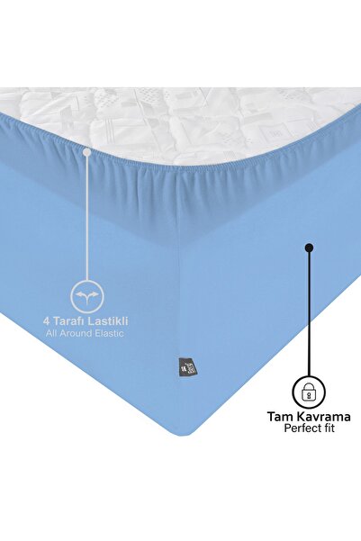 Berg Bettlaken 140x200 +35 Cm Height Elastic Luxury Combed Cotton Bed Sheet Blue, Luxury Fitted Sheet Cotton