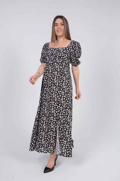 giyimmasalı Rochie neagră din viscoză - Detaliată cu fantă