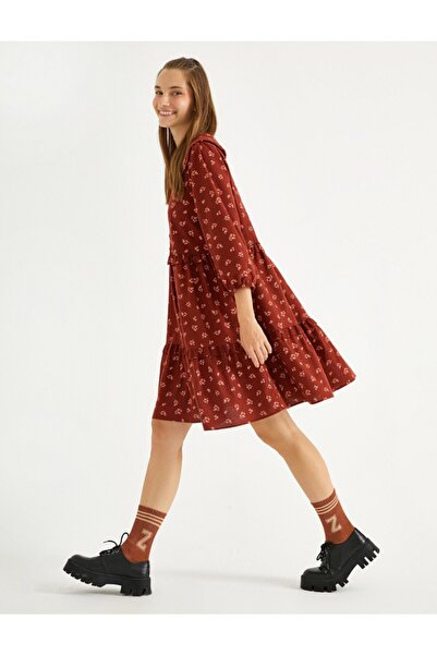 Koton Floral φόρεμα βολάν με λεπτομέρεια από βαμβάκι