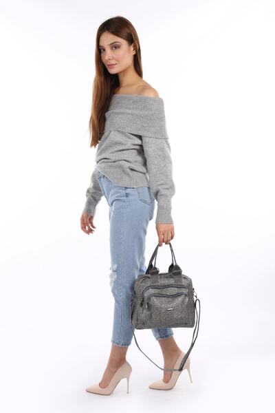 Stilgo حقيبة كتف منقوشة رمادية نسائية