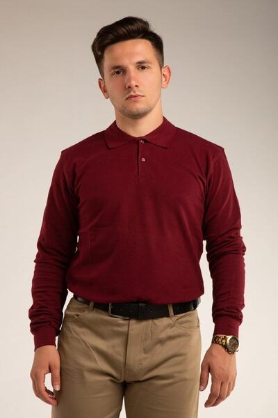 Dragora Burgundy Long Sleeve Young Boy High School School Lakos Polo Collar T-shirt