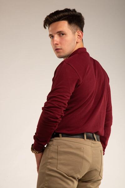 Dragora Burgundy Long Sleeve Young Boy High School School Lakos Polo Collar T-shirt