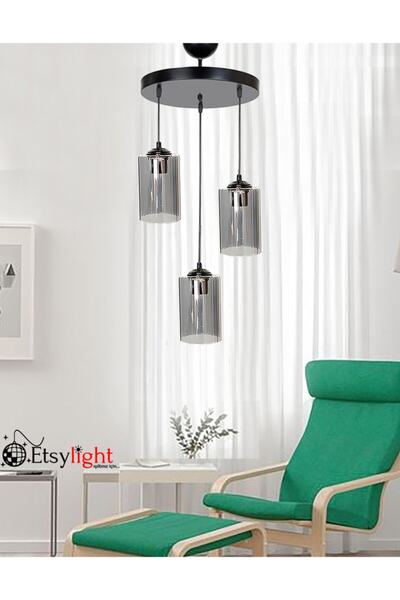 Etsylight Dora Black 3 Salon Sarkıt Cam Avize