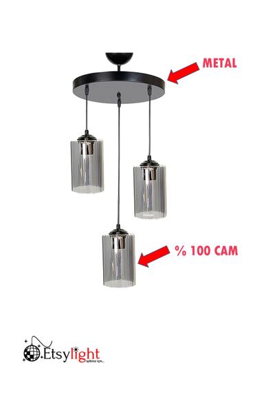 Etsylight Dora Black 3 Salon Sarkıt Cam Avize