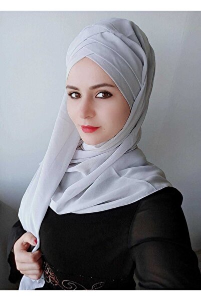 BAV Butik Ayvitrin Women's Hijab Three-Stripe Ready Modern Shawl Gray