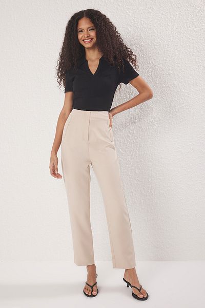 Trendyol Collection Beige Cigarette Molded Pensli High Waist Ankle Length Woven Fabric Pants Twoss25Pl00111