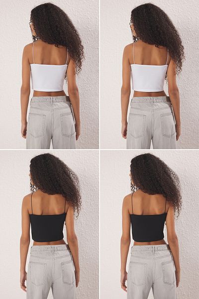 Trendyol Collection Schwarzes 4er-Pack Crop-Top mit Trägern und sportlichem Ausschnitt TwoSS25Al00051