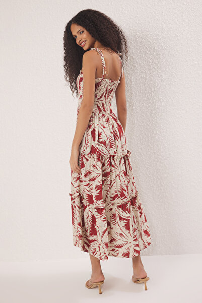 Trendyol Collection Καφέ Floral Gipeli Maxi Υφαντό Φόρεμα TWOSS25EL00713