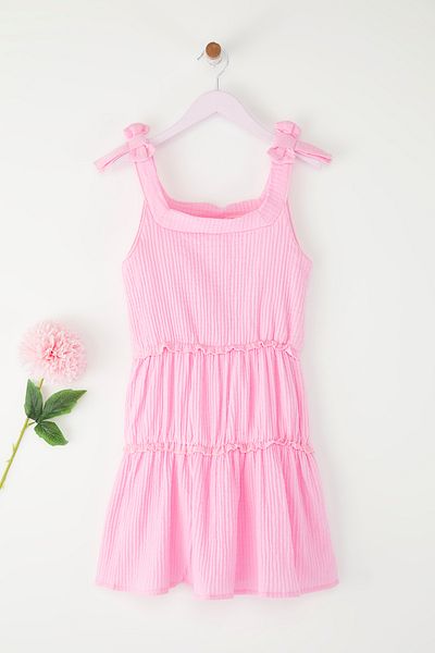 TRENDYOLKIDS Ροζ μίντι απλό υφαντό φόρεμα TKDSS25EL00058