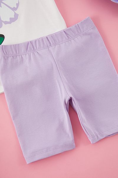 TRENDYOLKIDS Ecru Mädchen 100 % Baumwolle Blumen Kurzarm kurze Leggings gestrickte Unter-Oberteil-Set TKDSS25AU00145