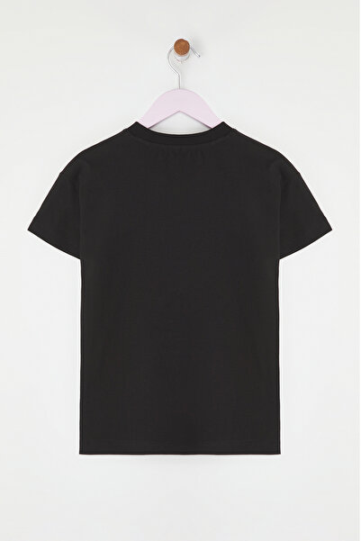 TRENDYOLKIDS Black Girl's T-Dye - 100% Cotton, Embroidered Short Sleeve Knitted