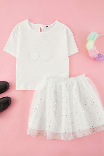 TRENDYOLKIDS Ecru Girl's 100% bavlna Cherry Detailní Tutu Sukně Pletená spodní souprava TKDSS25AU00109