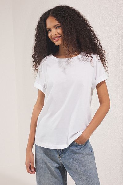 Trendyol Collection White 100% Cotton Fake Collar Enlarger T-Shirt Twoss25Ts00181