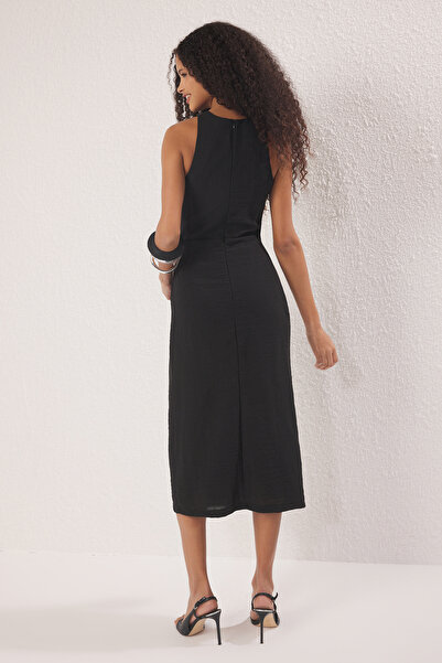 Trendyol Collection Black Straight Binding Detailed Midi Woven Dress Twoss25El00777