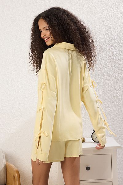 Trendyol Collection Yellow Bow/Tie Viscose Shorts Woven Pajamas Set Thmss25Pt00321