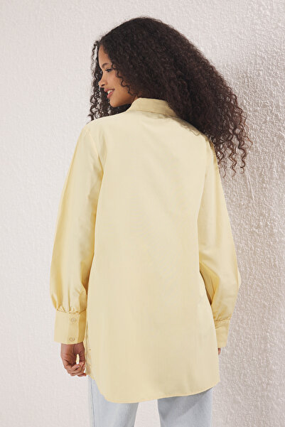 Trendyol Modest Világossárga hímzésű, részletes pamut szőtt ing TCTSS24TG00017