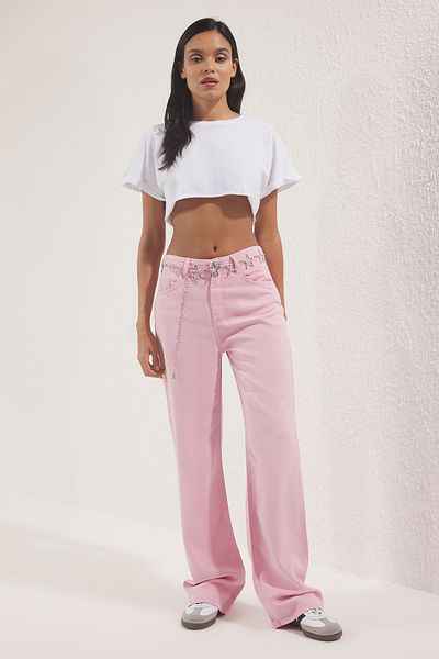 Trendyol Collection Pink 100% Tencel ™   High Waist Wide Leg Jeans Twoss25Je00262