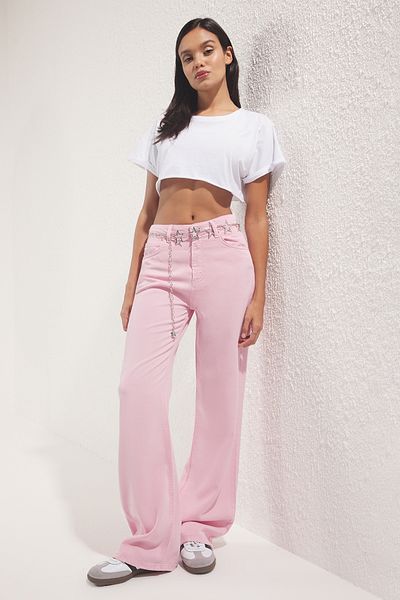 Trendyol Collection Pink 100% Tencel ™   High Waist Wide Leg Jeans Twoss25Je00262