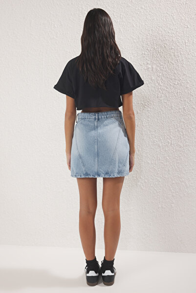 Trendyol Collection Modrá více Sostan Wedding Effect Vintage džínová minisukně