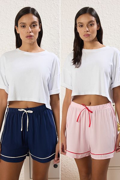 Trendyol Collection Multicolor 2-Pack Tie-Up/Bowknot & Piping Viscose Shorts Woven Pajama Bottom Thmss25Pj00012