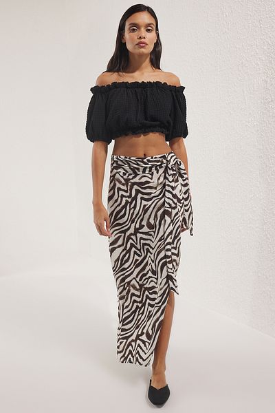 Trendyol Collection Καφέ μακριά φούστα βισκόζης με σχίσιμο ζέβρα TWOSS25ET00179