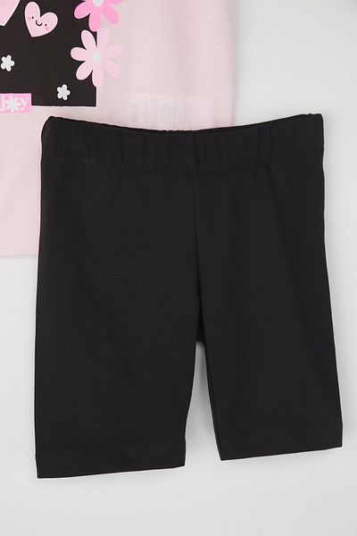 TRENDYOLKIDS Rózsaszín női gyermek 100% pamut szlogen nyomtatott rövid ujjú mini kötött alsó-felső szett TKDSS25AU00145