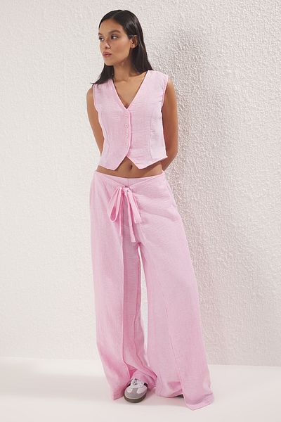 Trendyol Collection Pink Front Binding Detailed Woven Woven Bottom-Top Set Twoss25Au00018