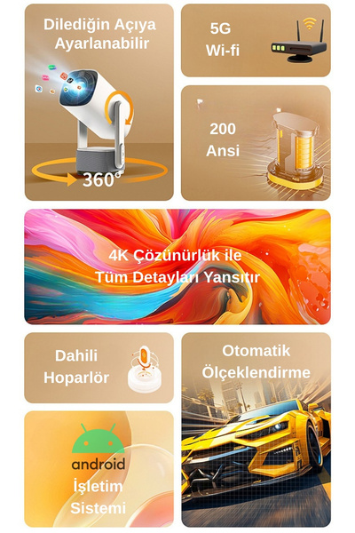 Wearfitpro K2 Powerbank Şarjlı 4K Çözünürlük Android Projeksyion Cihazı 5G Wifi Destekli Full HD Projektör