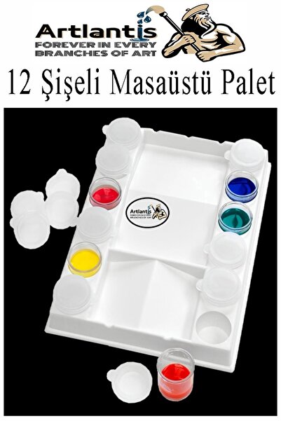 Artlantis 12 li Şişeli Boya Palet Kabı 1 Paket Kapaklı Şişe Resim Paleti Gode...